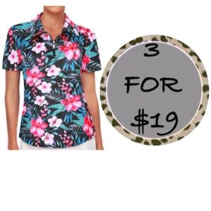 3/$19 Rebel Raven Tropical floral short sleeve 1/4 zip tunic top